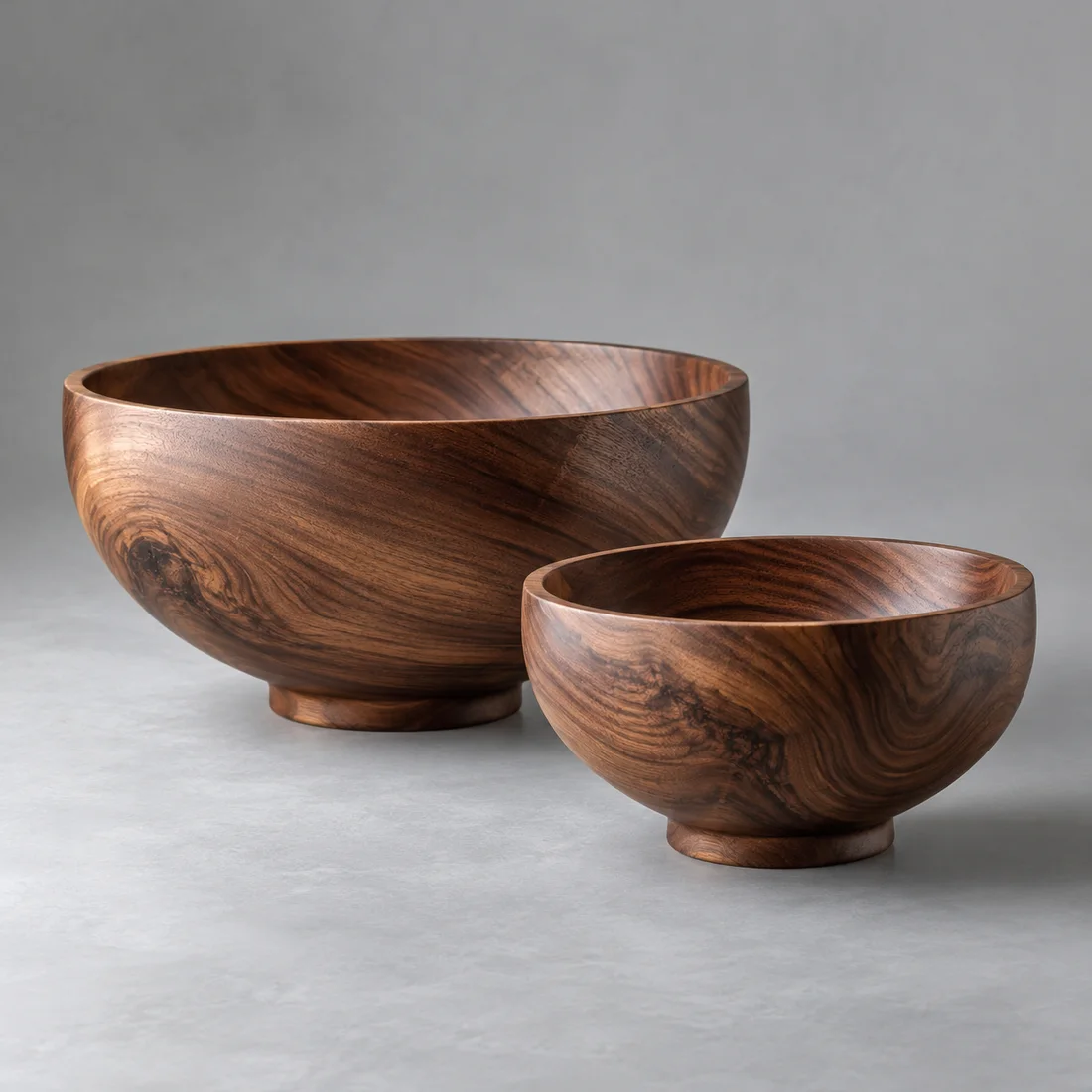 Grain set of two sculptural walnut bowls